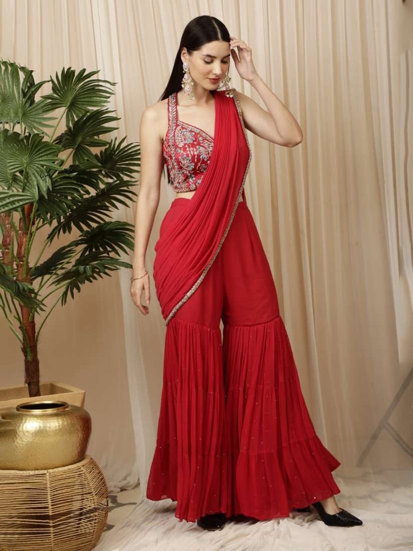 Buy Laalzari Poly Georgette Palazzo Saree Sarees for Women 29359562 Myntra