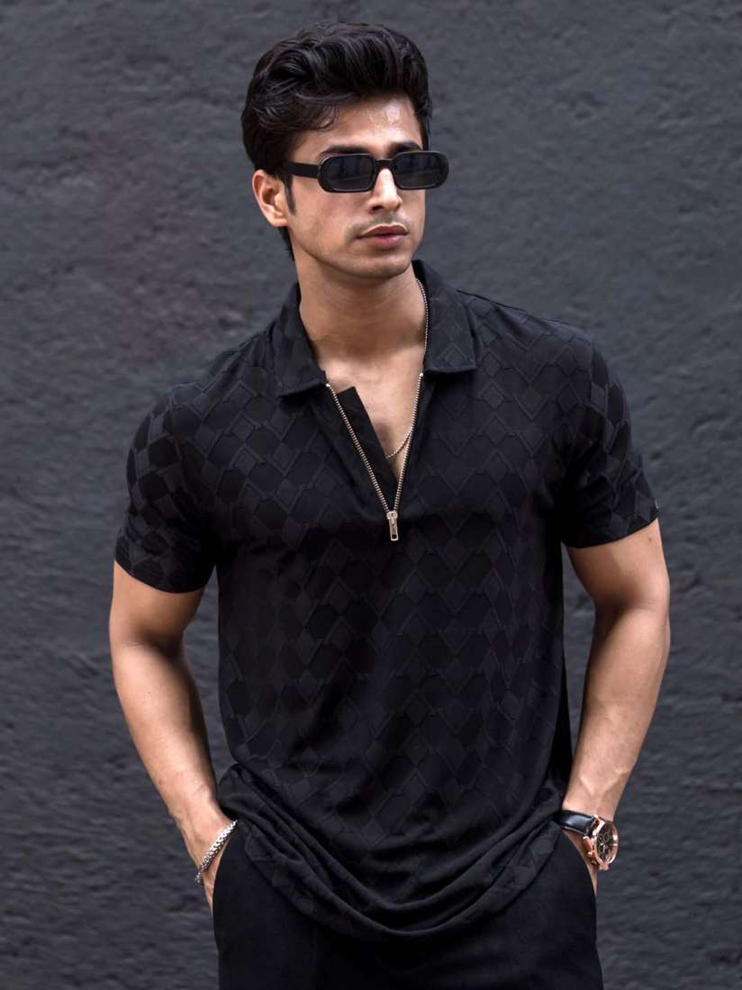 Mens slim fit black polo clearance