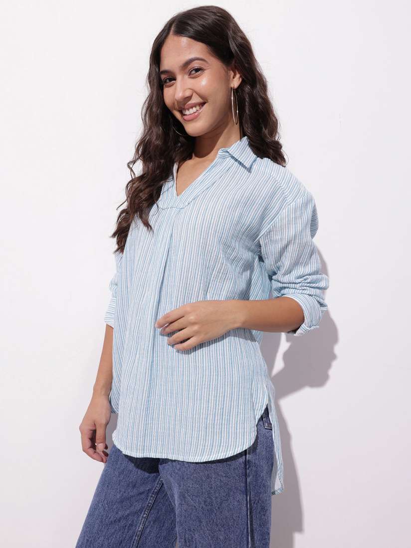 Buy DressBerry Comfy Chic Stripes High Low Top Tops for Women 29374578 Myntra