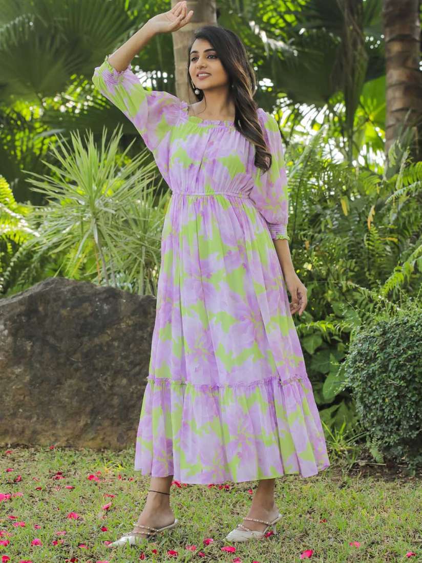 Buy Masakali.Co Floral Printed Round Neck Three Quarter Sleeves Empire Dress Dresses for Women 29379636 Myntra