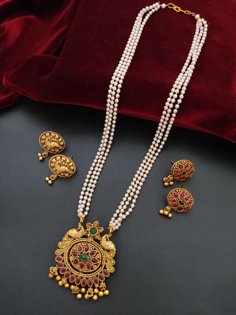 Buy Pihtara Jewels Gold Plated Long Pearl Necklace Set Jewellery Set for Women 29391604 Myntra