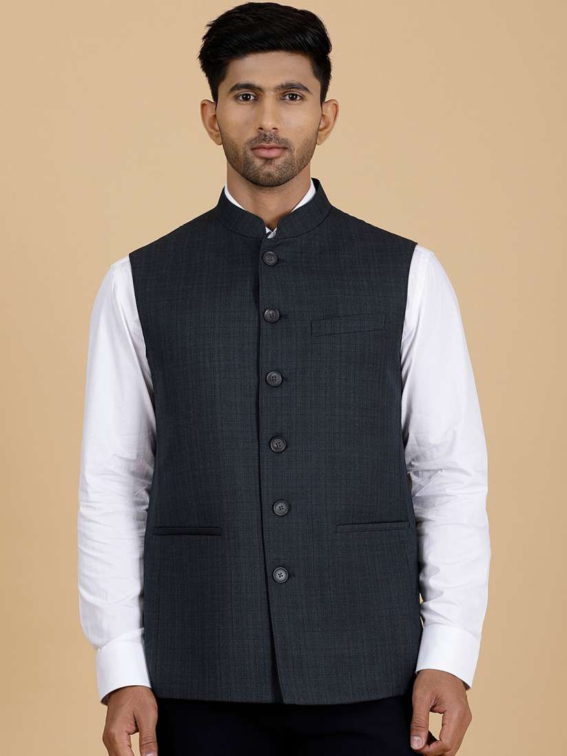 Buy MODI JACKET Checked Mandarin Collar Pure Wool Nehru Jacket Nehru Jackets for Men 29391914 Myntra