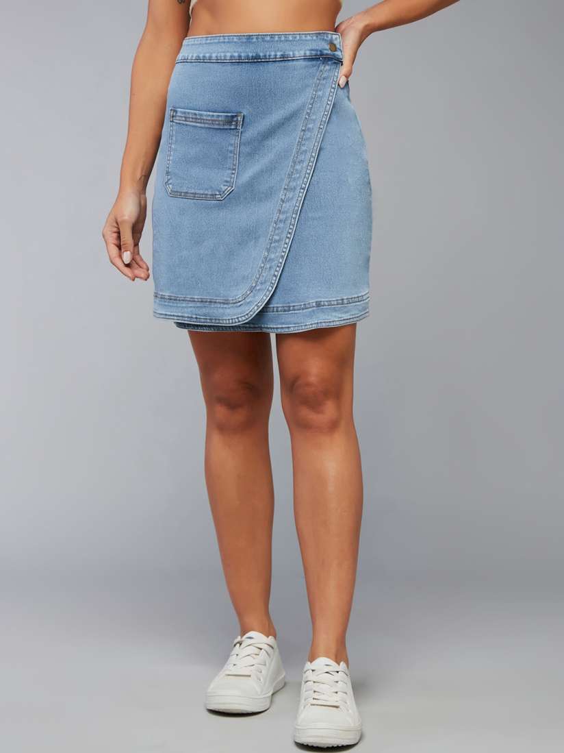 Buy DOLCE CRUDO Shore Crabs Blue High Rise Stretchable Denim Wrap Skirt Skirts for Women 29391988 Myntra