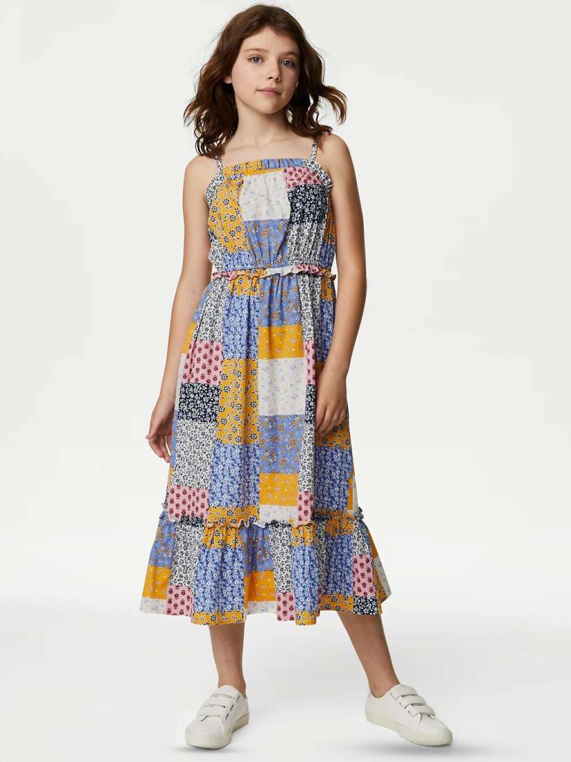 Buy Marks Spencer Girls Floral Printed Shoulder Straps Tiered Pure Cotton Fit Flare Dress Dresses for Girls 29403596 Myntra