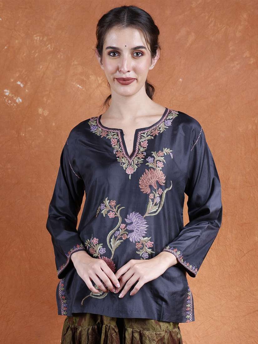 Buy Exotic India Floral Embroidered Pure Silk Handloom Kurti Kurtis for Women 29405878 Myntra