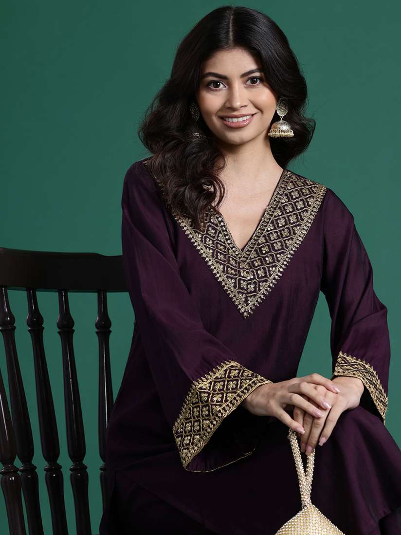 Buy Sangria Sequinned Zari Embroidered Pakistani Style Kurta with Trousers Kurta Sets for Women 29410884 Myntra