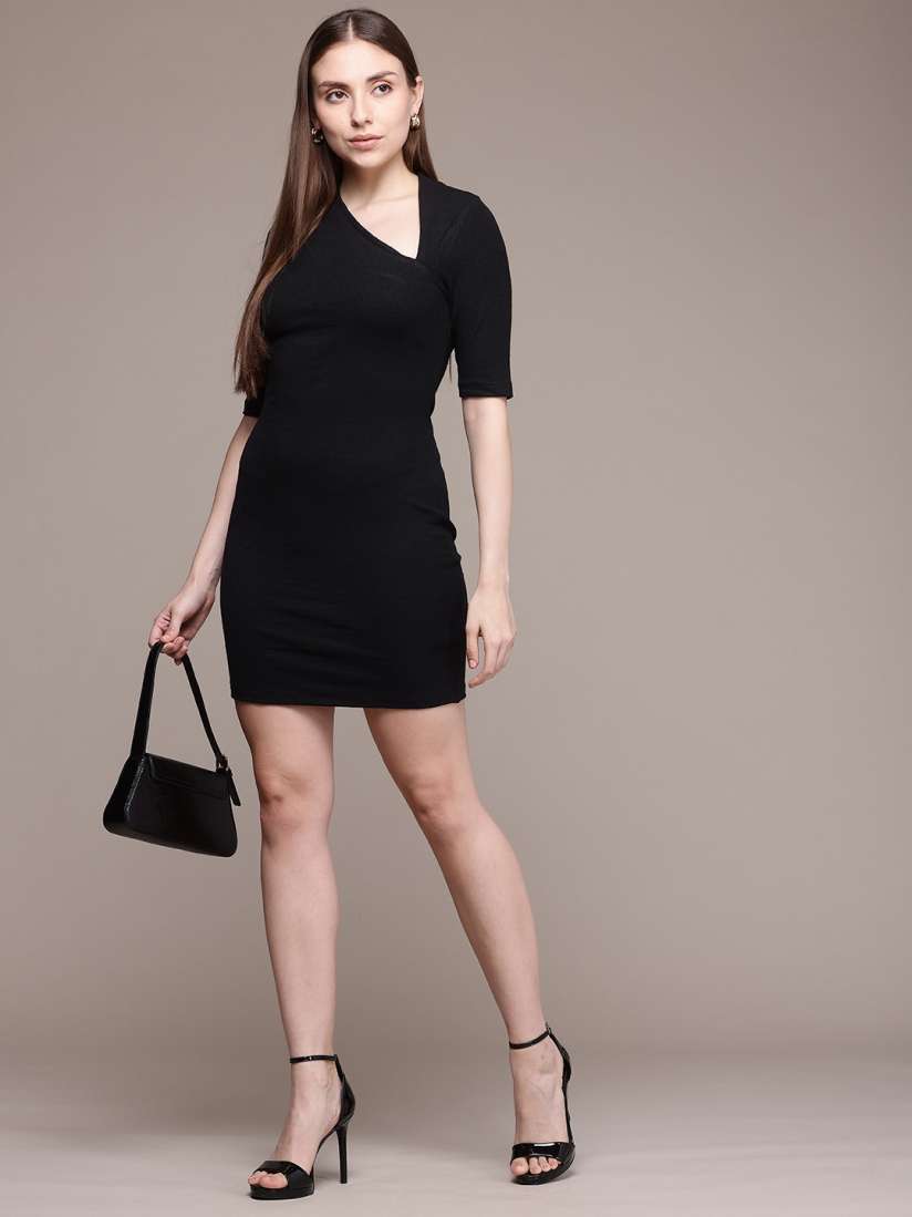 Buy French Connection Asymmetric Neck Ribbed Bodycon Dress Dresses for Women 29410886 Myntra
