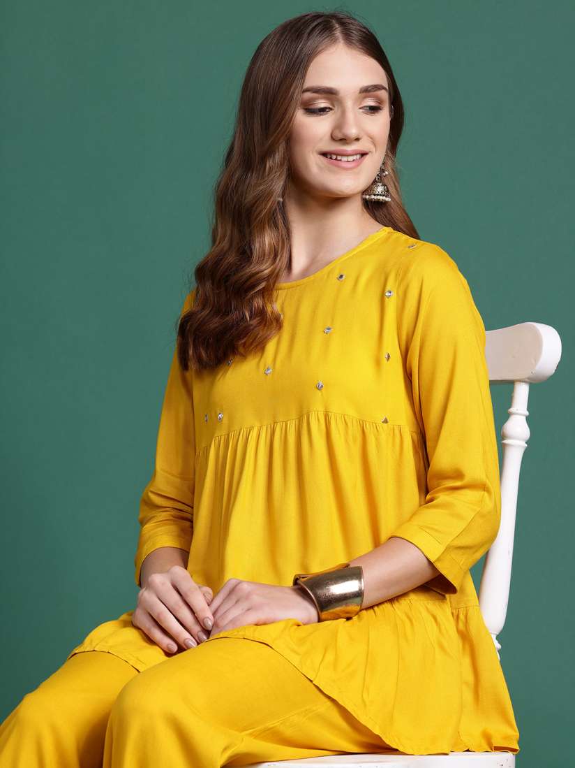 Buy Sangria Women Empire Mirror Work Kurti with Palazzos Kurta Sets for Women 29411828 Myntra