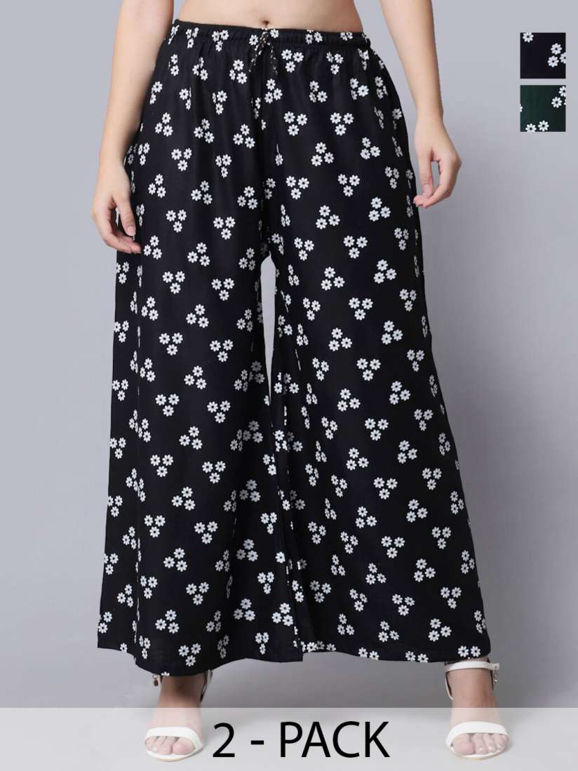 Buy GRACIT Pack Of 2 Floral Printed Flared Palazzos Palazzos for Women 29413968 Myntra