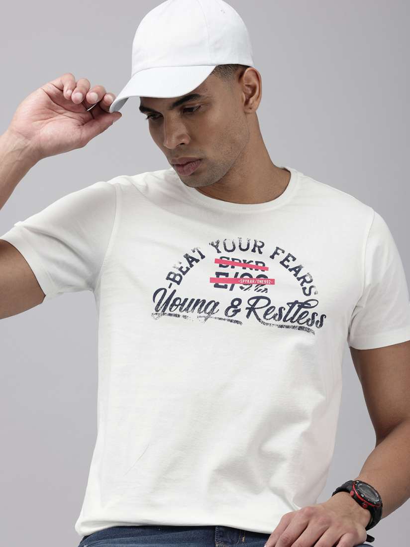 Buy SPYKAR Pure Cotton Typography Printed Slim Fit T shirt Tshirts for Men 29415918 Myntra