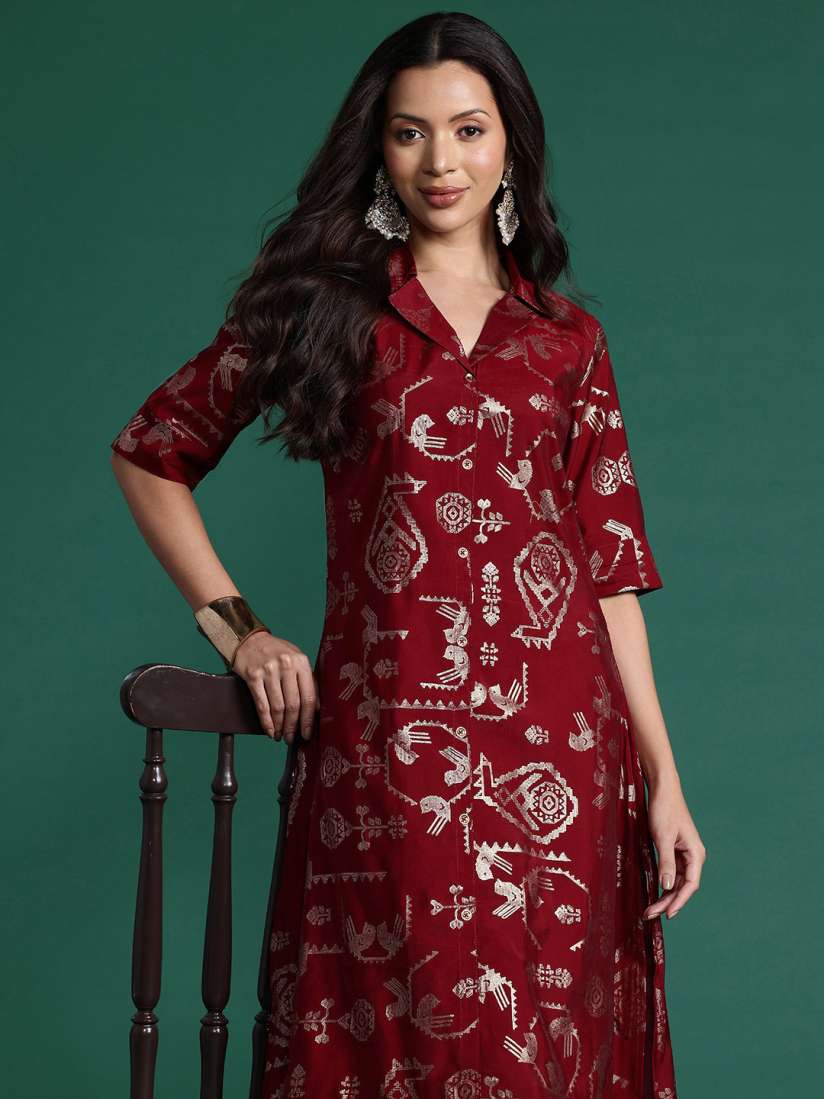 Buy Sangria Foil Print A Line Kurta Kurtas for Women 29431662 Myntra