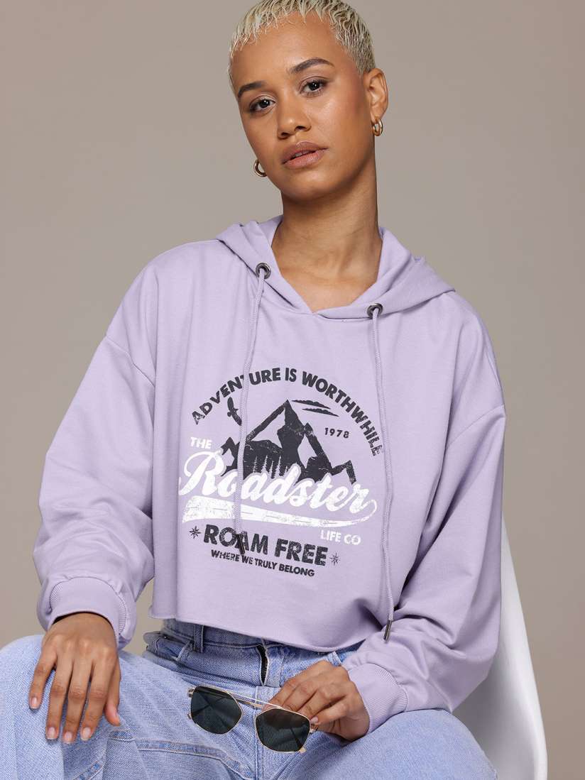 Buy The Roadster Lifestyle Co. Women Printed Hooded Crop Sweatshirt Sweatshirts for Women 29431994 Myntra