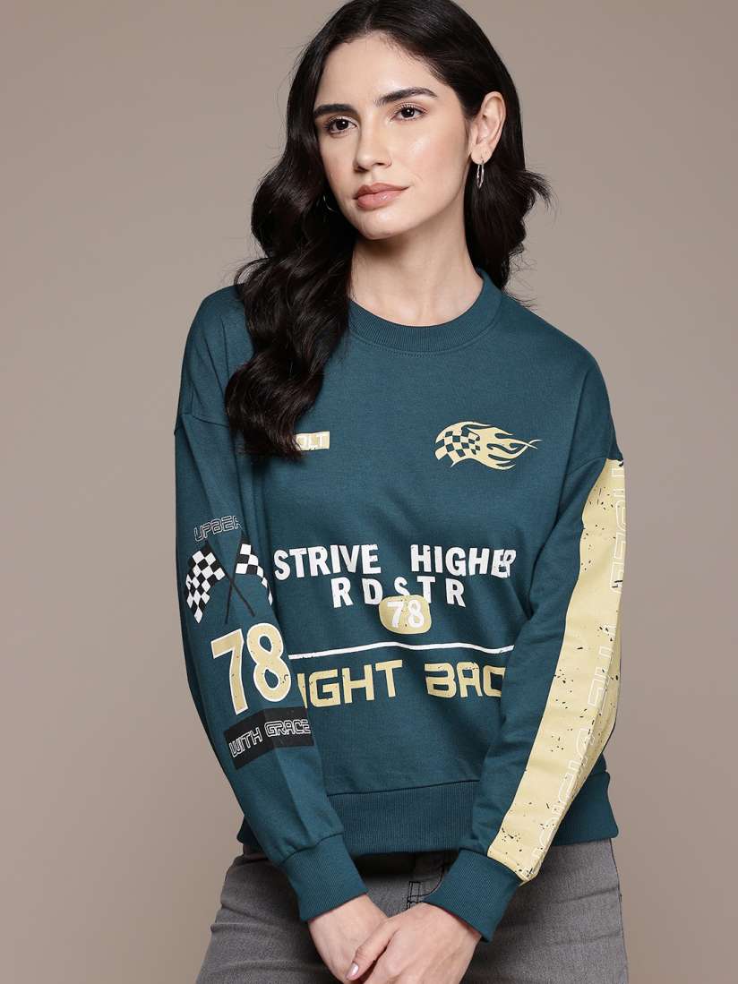 Buy Roadster The Life Co. Typography Printed Drop Shoulder Sleeves Sweatshirt Sweatshirts for Women 29432956 Myntra