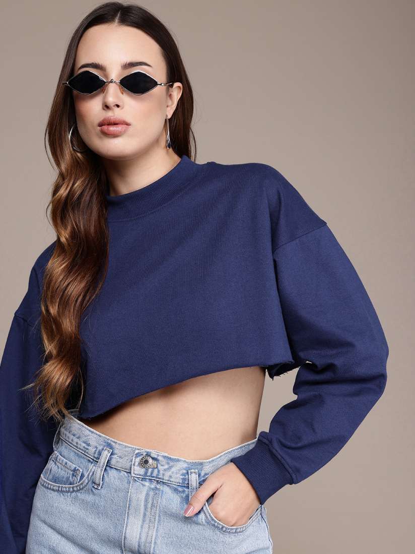 Buy The Roadster Life Co. High Neck Crop Sweatshirt Sweatshirts for Women 29433098 Myntra