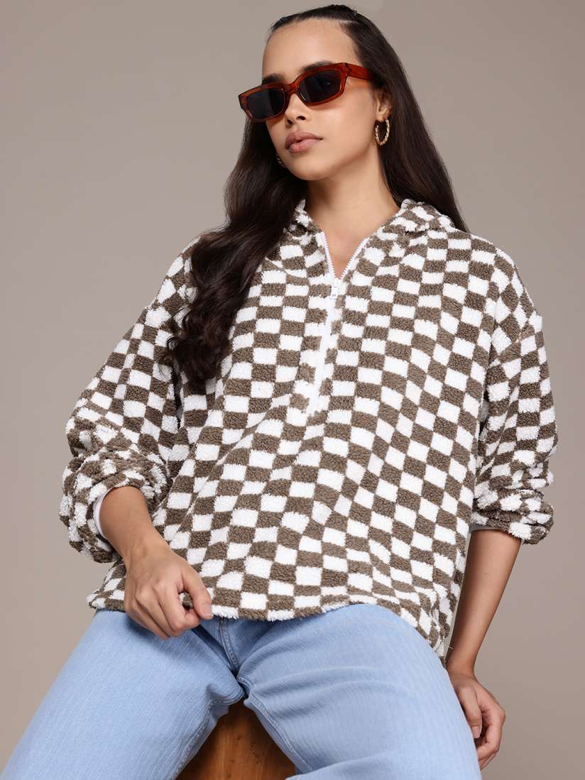 Checkered sweatshirt womens discount
