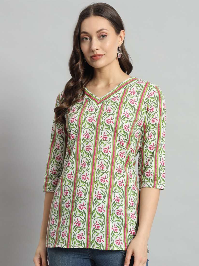 Buy Mialo fashion Floral Printed V Neck Pure Cotton Kurti Kurtis for Women 29434576 Myntra