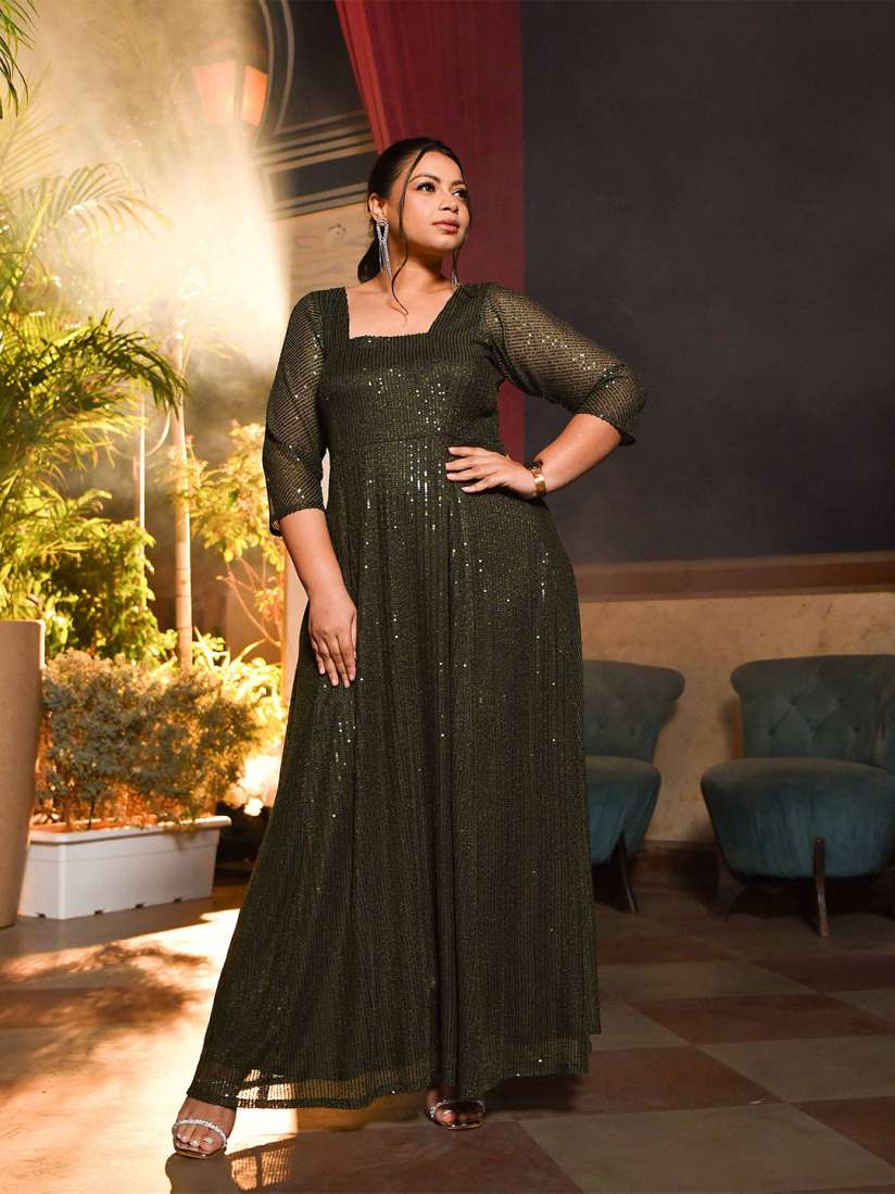 Buy The Plus Size Store by Meera Creations Sequined Embellished Net Maxi Dress Dresses for Women 29439390 Myntra