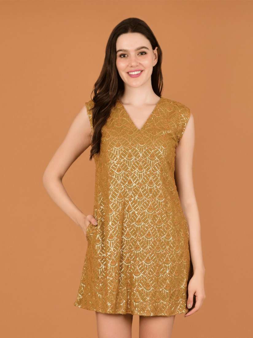 Buy Boholyfe Embellished V Neck Sleeveless Sequined Work A Line Dress Dresses for Women 29444426 Myntra