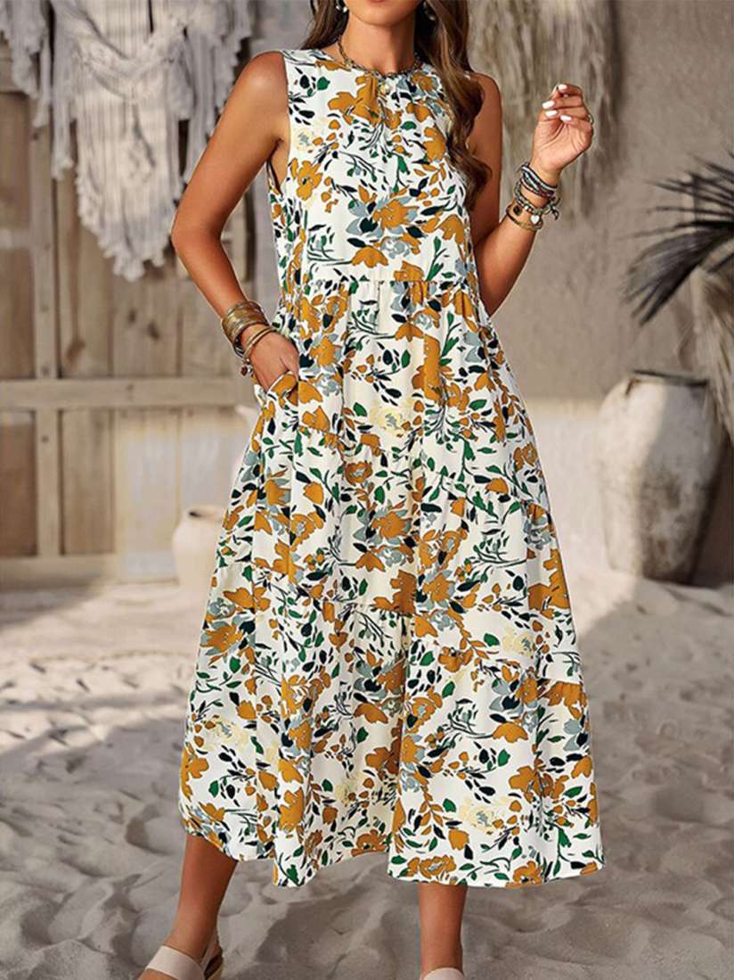 Buy StyleCast x Revolte Beige Round Neck Floral Print Maxi Midi Dress Dresses for Women 29445316 Myntra