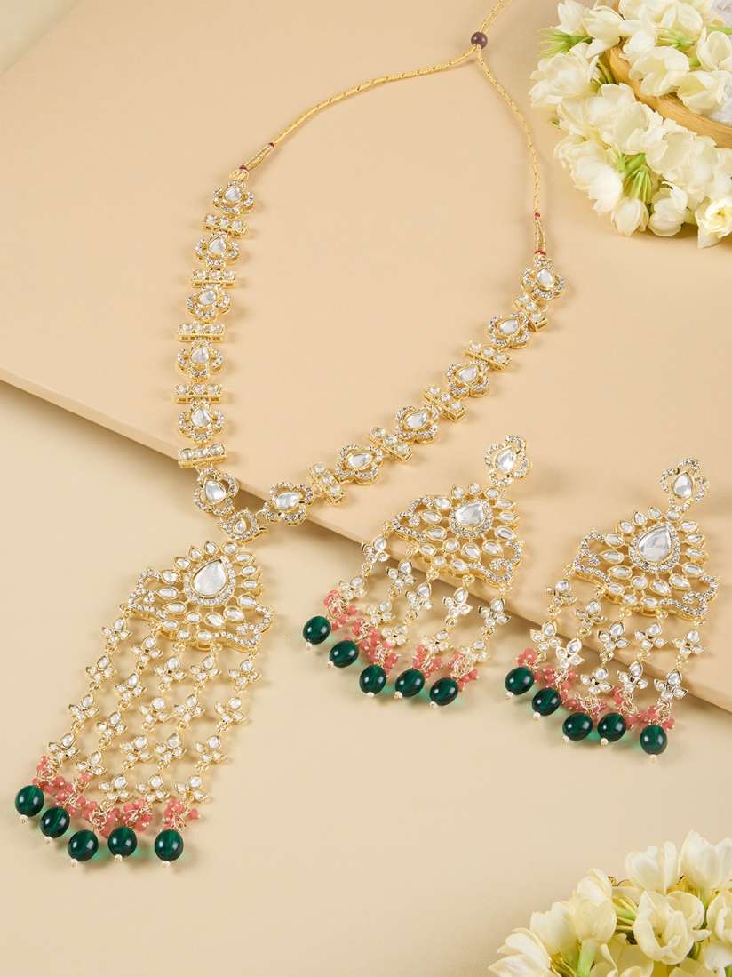 Buy Zaveri Pearls Gold Plated Kundan Studded Beaded Jewellery Set Jewellery Set for Women 29452930 Myntra