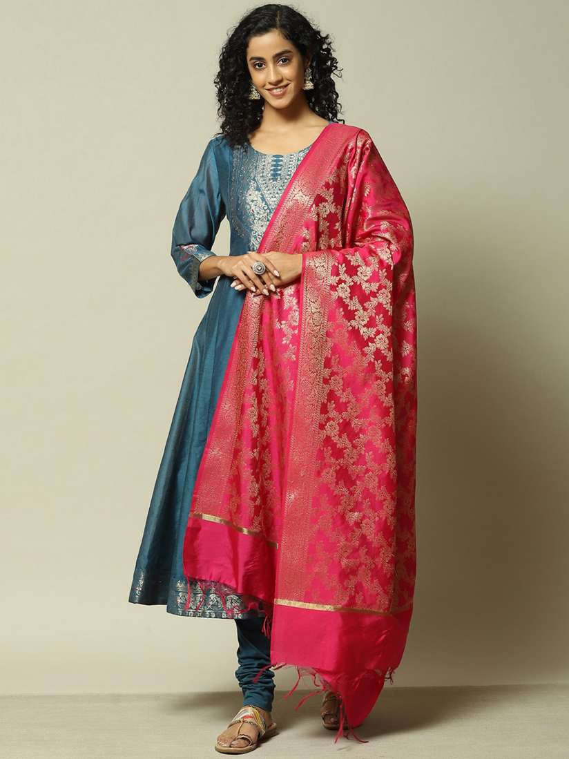 Buy Rangriti Floral Woven Design Zari Anarkali Kurta With Trousers Dupatta Kurta Sets for Women 29453408 Myntra