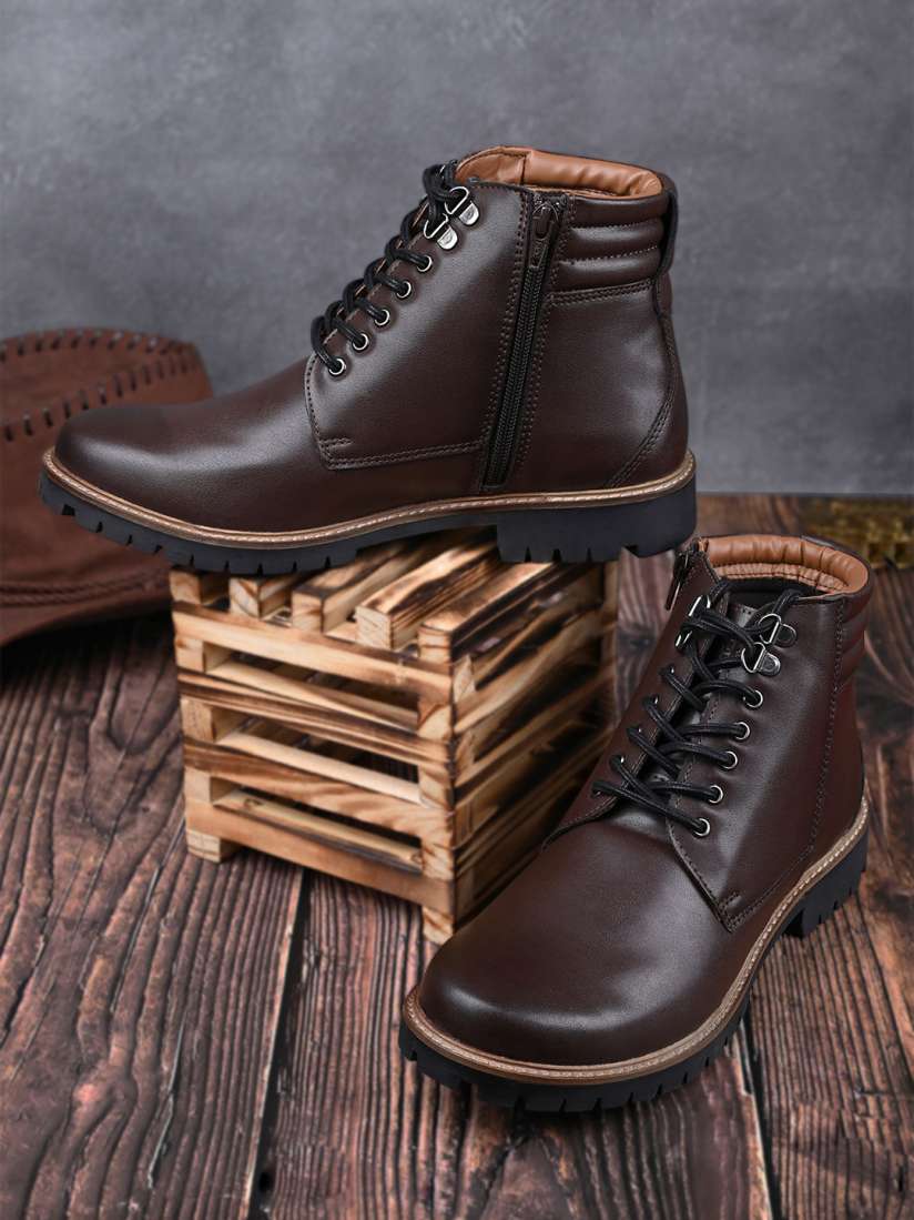Buy LOUIS STITCH Men Brunette Brown Mid Top Lace up Biker Chain Boots Boots for Men 29459410 Myntra