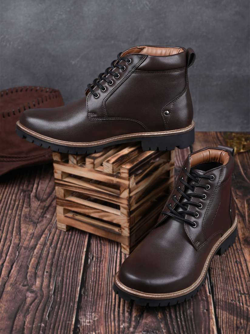 Buy LOUIS STITCH Men Brunette Brown Mid Top Lace Up Biker Boots Boots for Men 29459444 Myntra