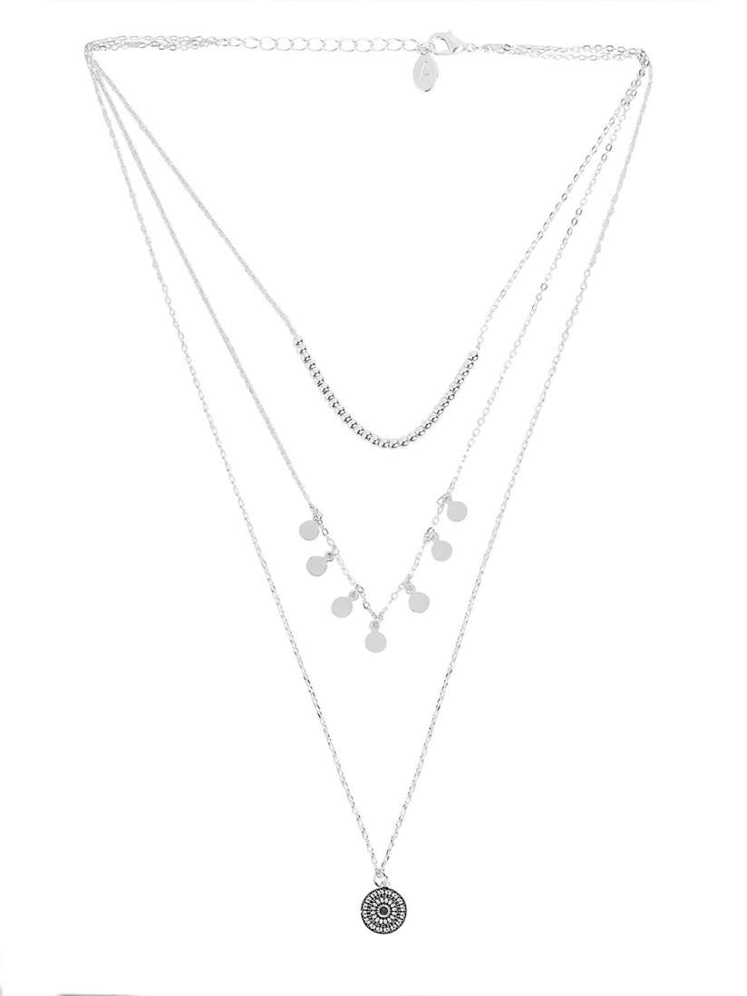 Accessorize Metal Stone Studded Filigree Drop Layered Minimal Chain
