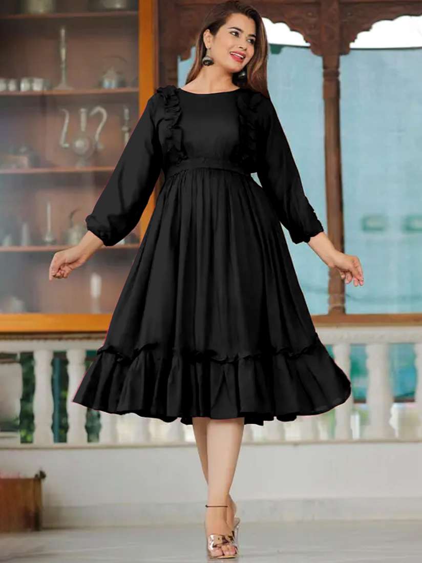 Fit and flare midi dress with sleeves sales