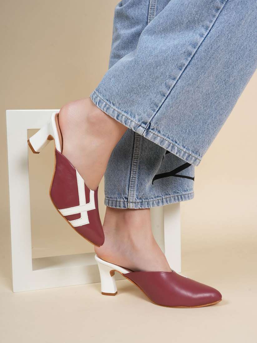 Red block heel mules clearance