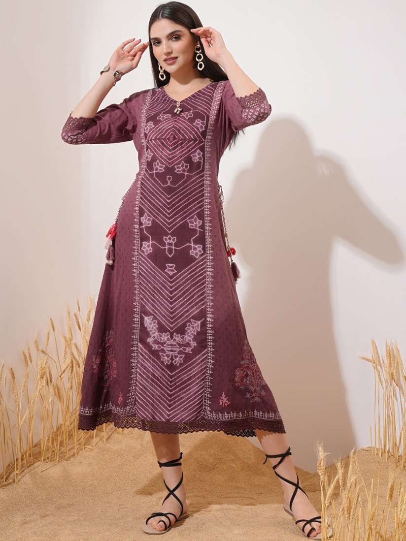 Buy Vishudh Maroon Floral Printed Cotton A Line Midi Dress Dresses for Women 29483930 Myntra