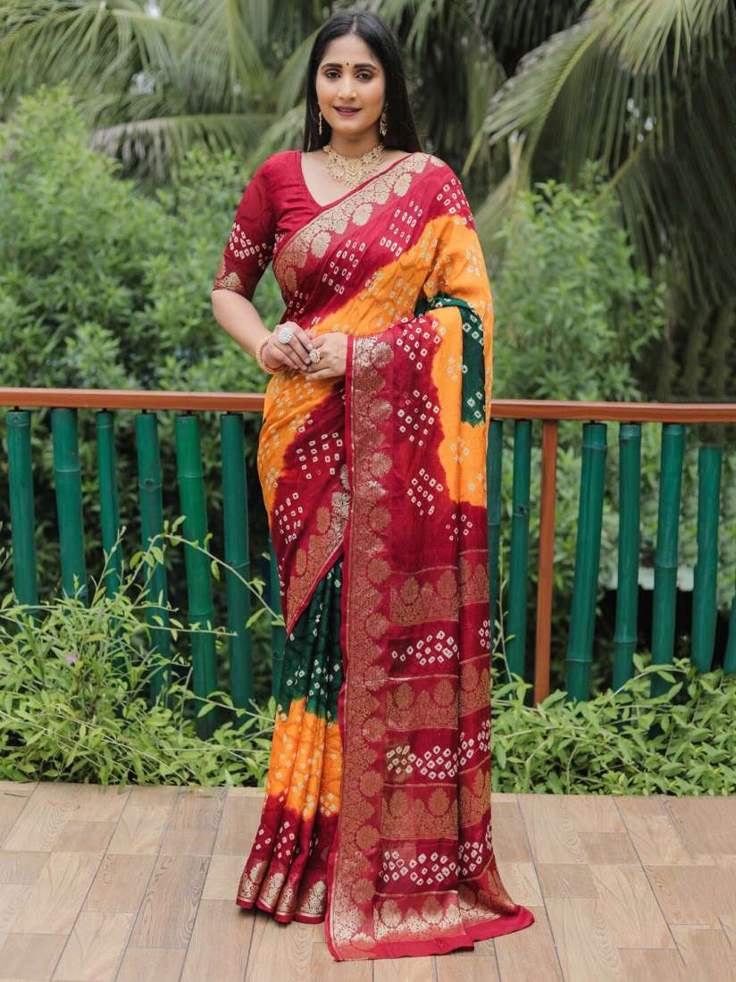Buy WELL TEX Bandhani Zari Silk Blend Bandhani Saree Sarees for Women 29491046 Myntra