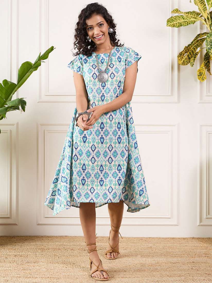 Buy InWeave Floral Printed Round Neck Short Sleeves A Line Midi Dress Dresses for Women 29500162 Myntra