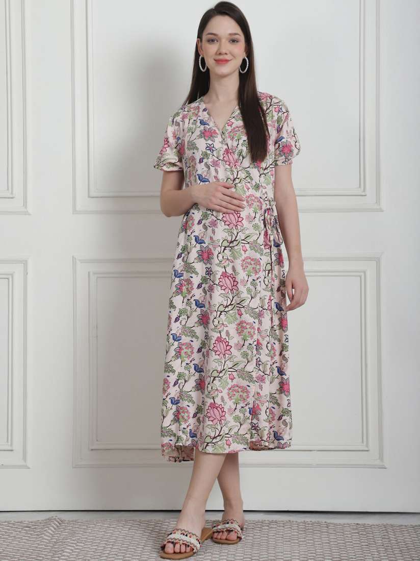 Buy Secret Wish Print Puff Sleeve Maternity Midi Wrap Dress Dresses for Women 29500354 Myntra