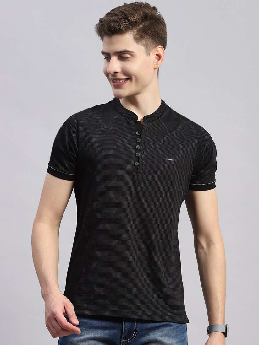 Buy Monte Carlo Mandarin Collar Checked Cotton T shirt Tshirts for Men 29517558 Myntra