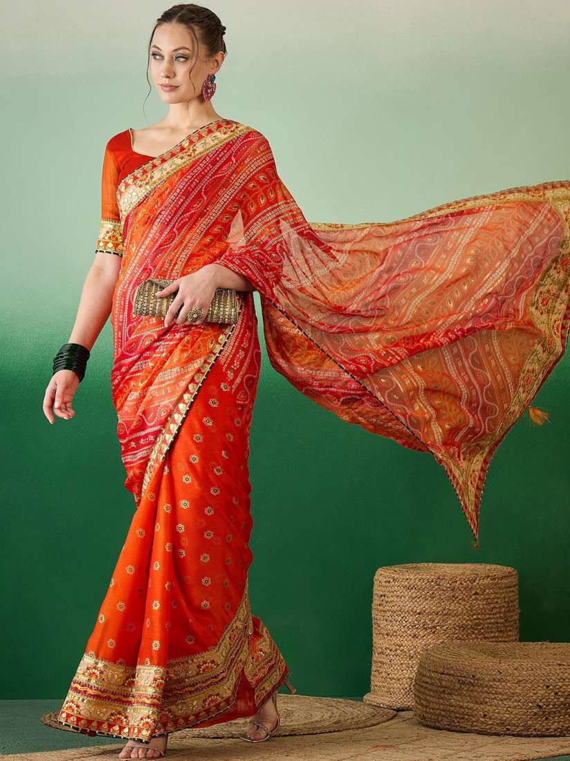 Buy KAVINDI Bandhani Embroidered Pure Chiffon Bandhani Saree Sarees for Women 29520252 Myntra