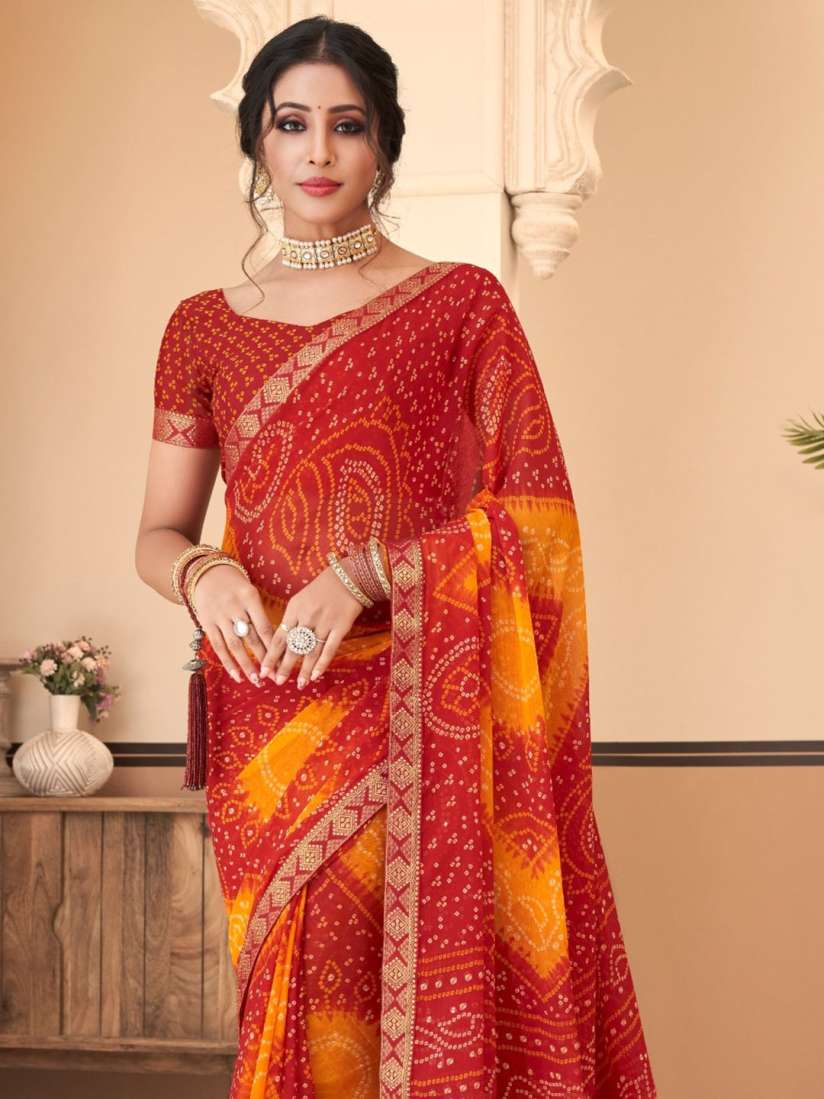 Pure chiffon bandhej saree top