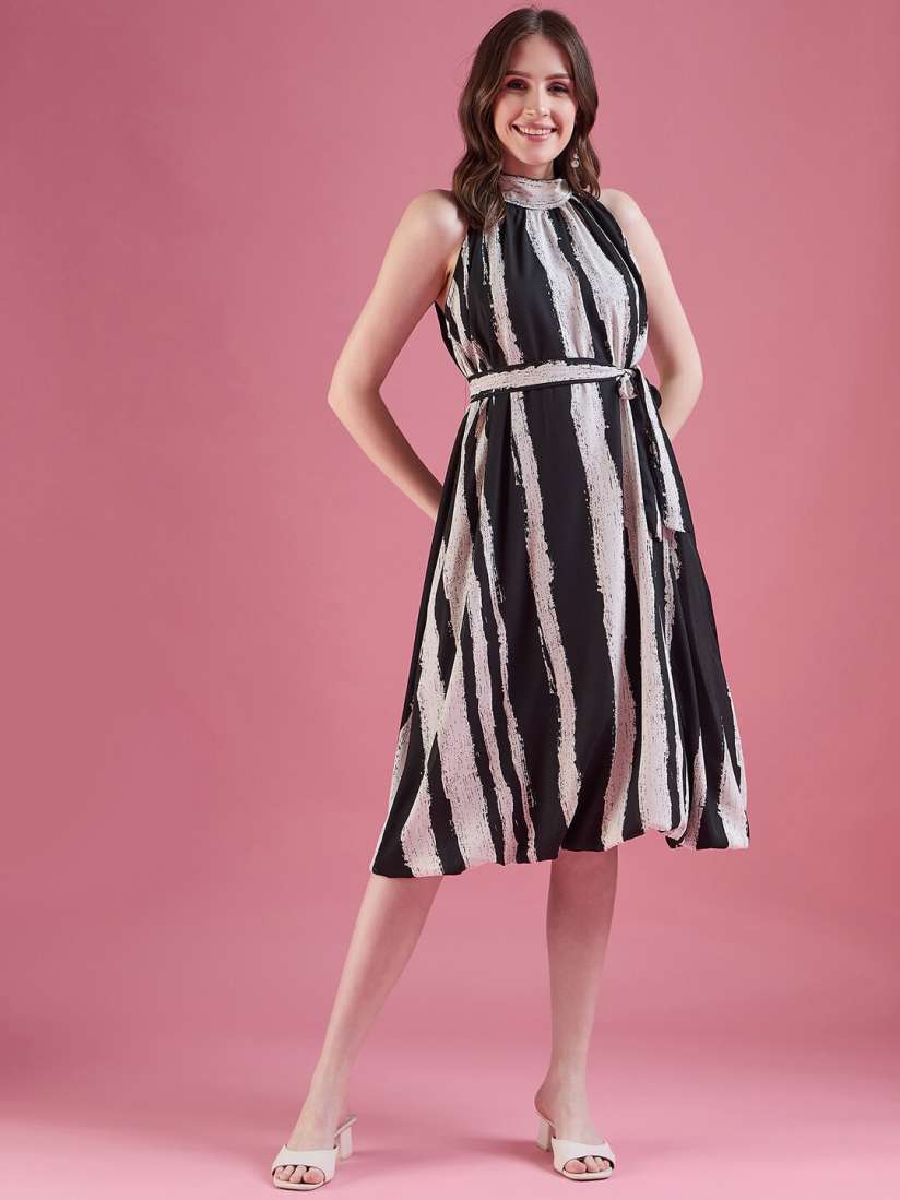 Buy DressBerry Striped Sleeveless Tie Ups Georgette Fit Flare Dress Dresses for Women 29538328 Myntra
