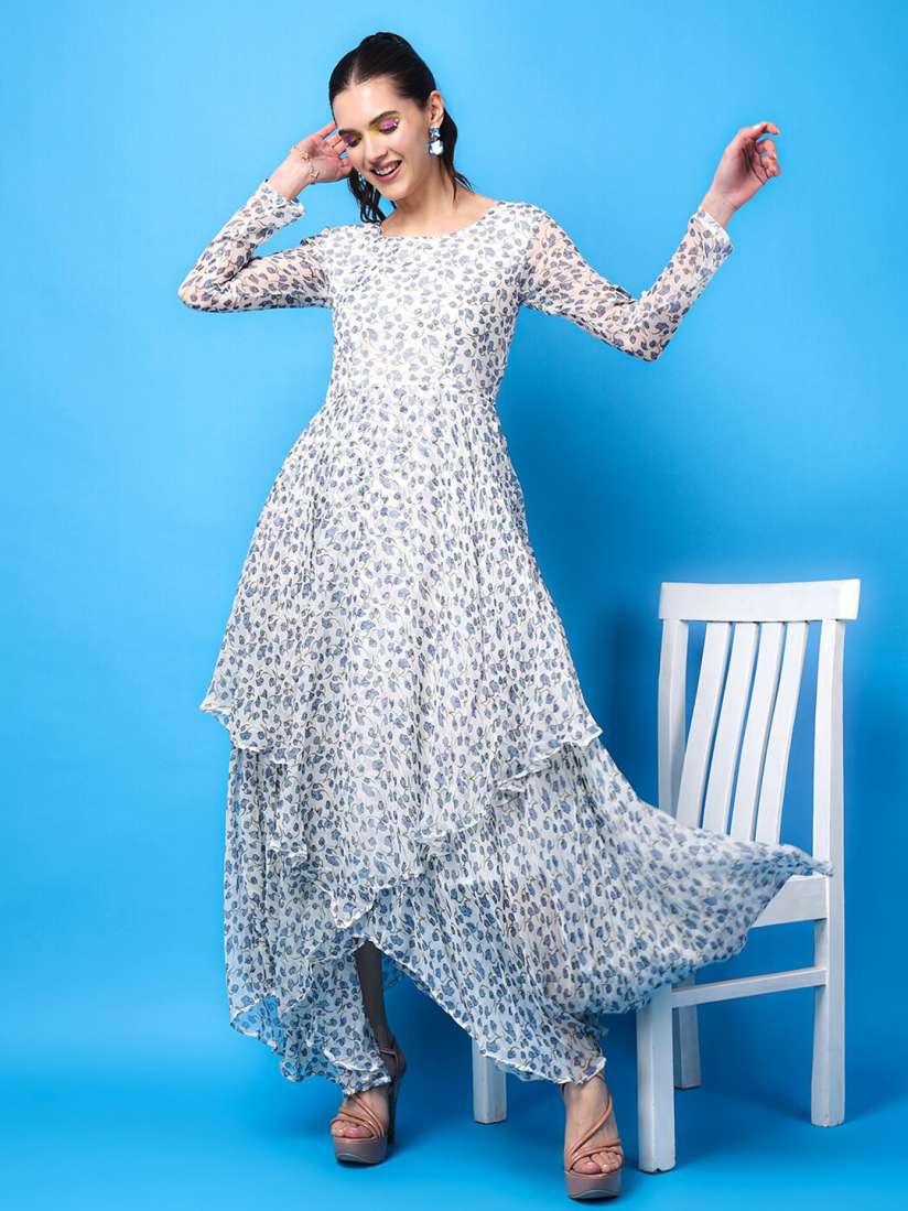Round neck floral printed maxi dress hotsell