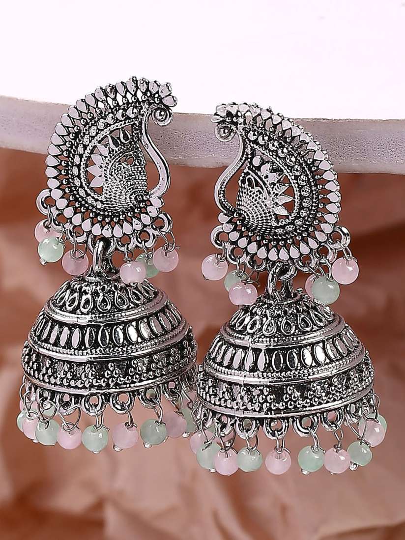 Buy OOMPH Oxidised Peacock Shaped Jhumkas Earrings for Women 29562990 Myntra
