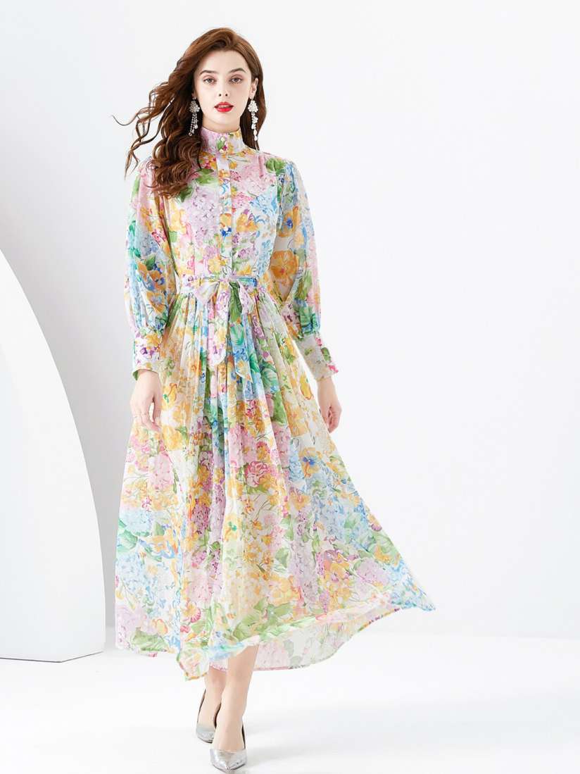 Mandarin collar maxi dress clearance