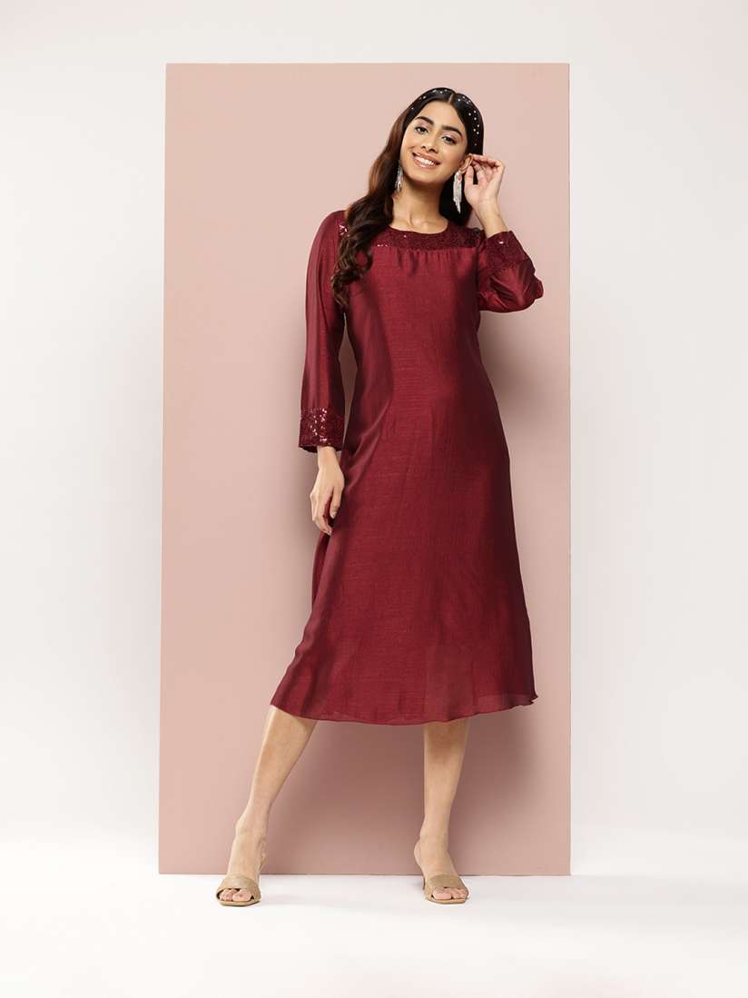 Buy Qurvii Sequinned A Line Midi Dress Dresses for Women 29579694 Myntra