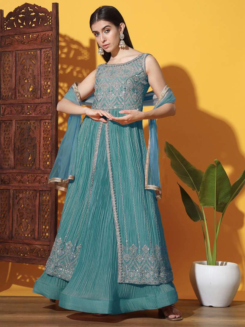 Embroidered semi stitched lehenga choli and dupatta set discount