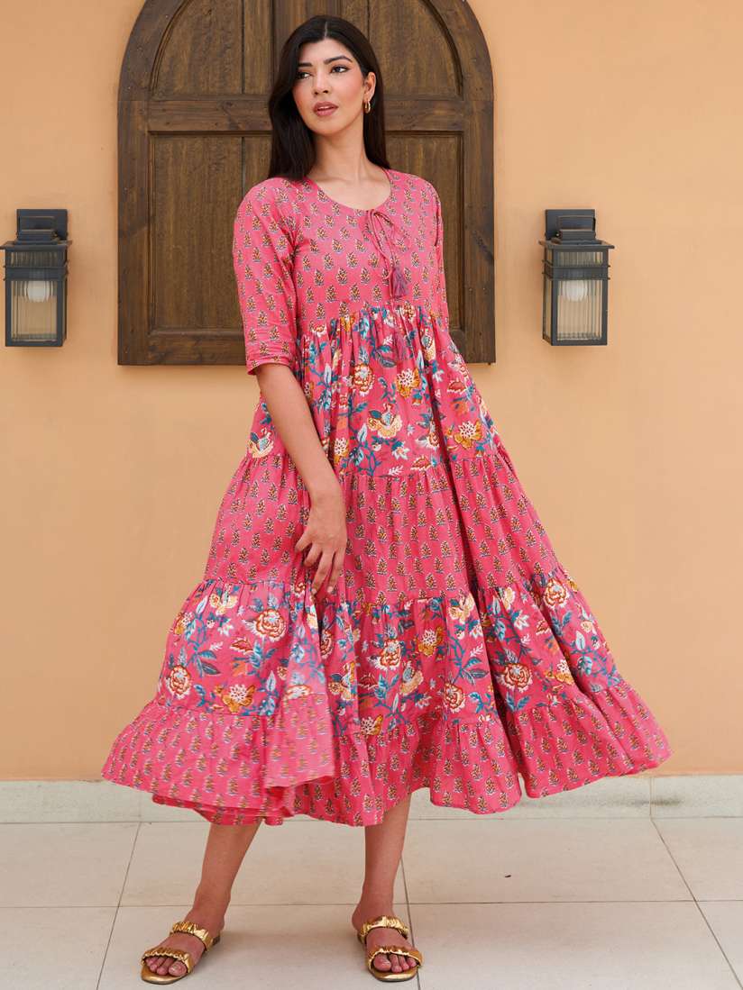 Buy Libas Tie Up Neck Floral Print Ruffled Maxi Dress Dresses for Women 29591934 Myntra