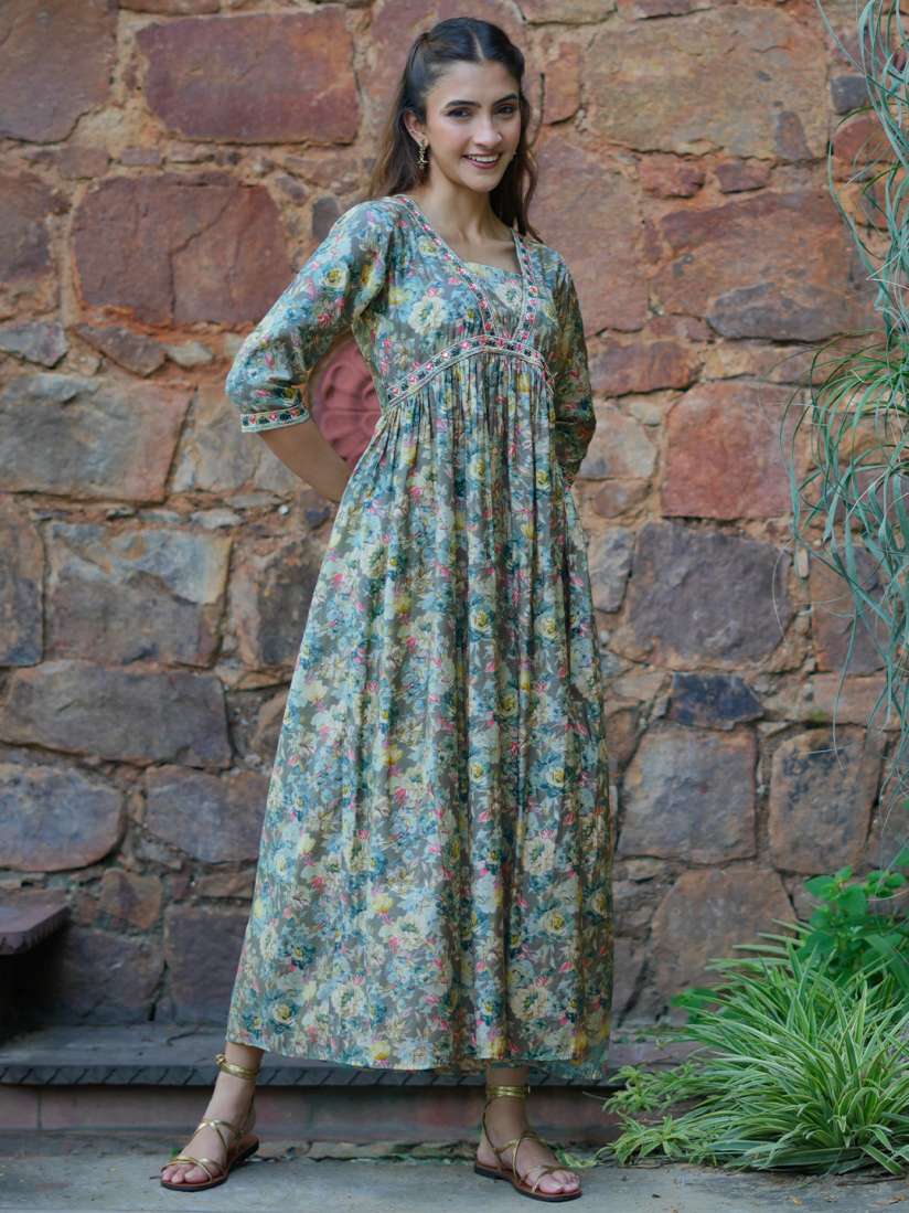 Buy Libas Square Neck Floral Print A Line Midi Dress Dresses for Women 29591996 Myntra