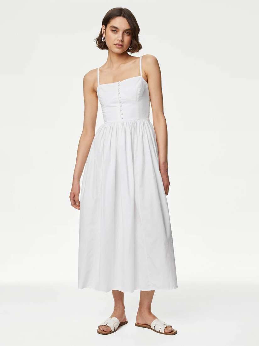 Buy Marks Spencer Shoulder Straps Smocked Pure Cotton Fit and Flare Maxi Dress Dresses for Women 29594022 Myntra