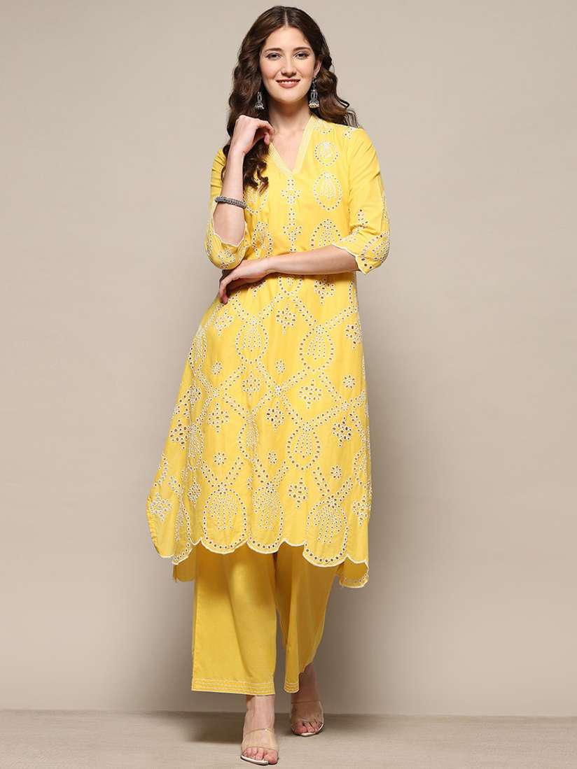 Buy Biba Geometric Embroidered Pure Cotton Straight Kurta With Palazzo Kurta Sets for Women 29600368 Myntra
