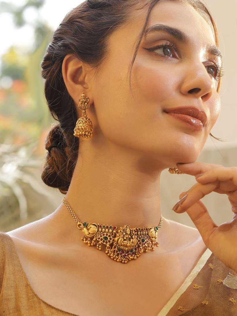 Buy Rubans Women 22K Gold Plated Devine Laxmi Temple Choker Set with Ruby Stone Jewellery Set for Women 29602538 Myntra