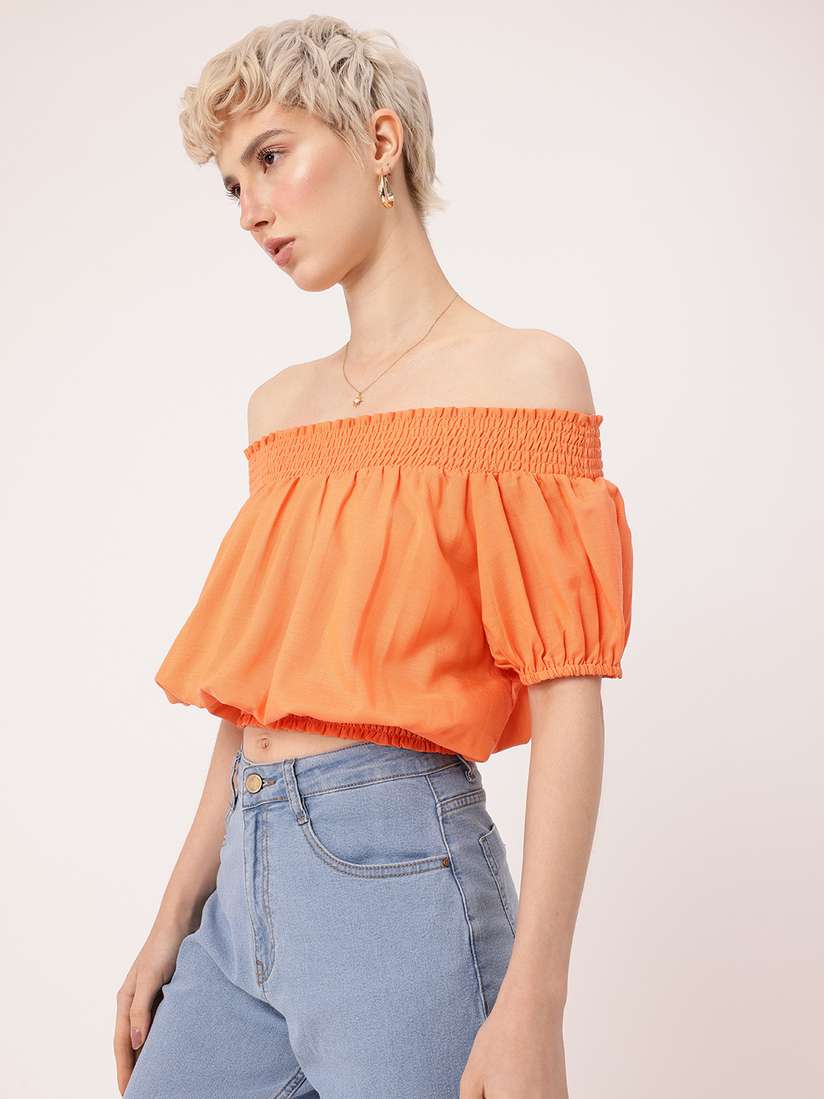 ae smocked off the shoulder top