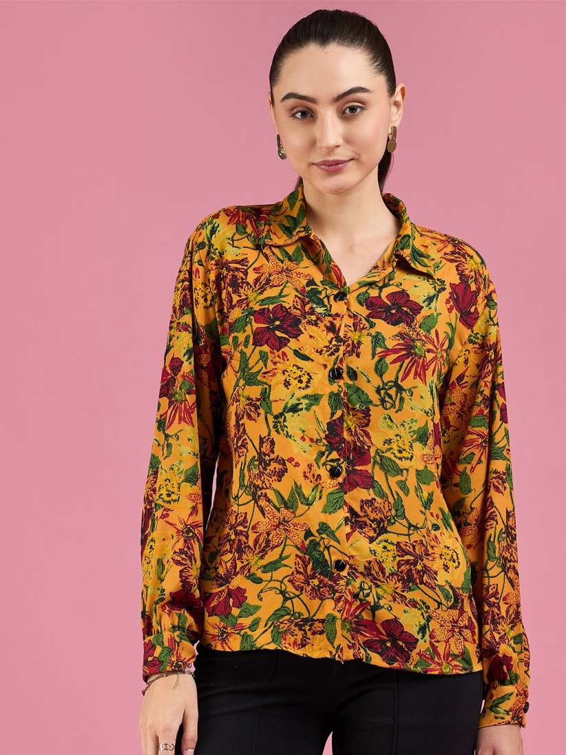 Buy DressBerry Mustard Yellow Smart Floral Printed Casual Shirt Shirts for Women 29614276 Myntra